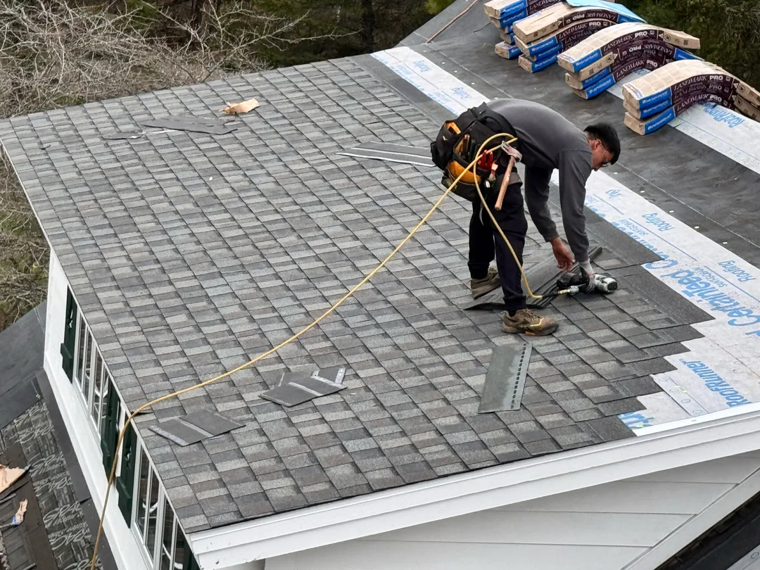 CertainTeed Landmark architectural shingles going down on a Traverse City home.