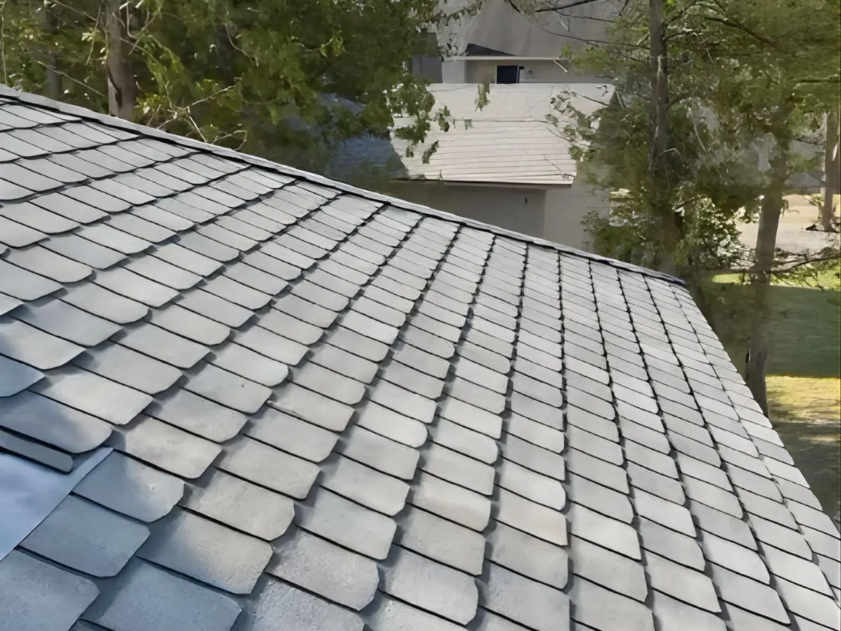 Close-up of slate-style shingles, where small and overlooked roofing problems often begin.