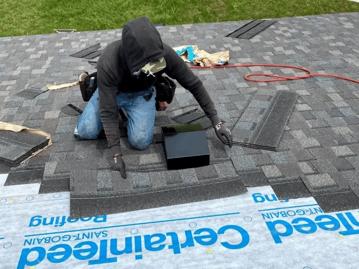 Asphalt shingle installation on residential home