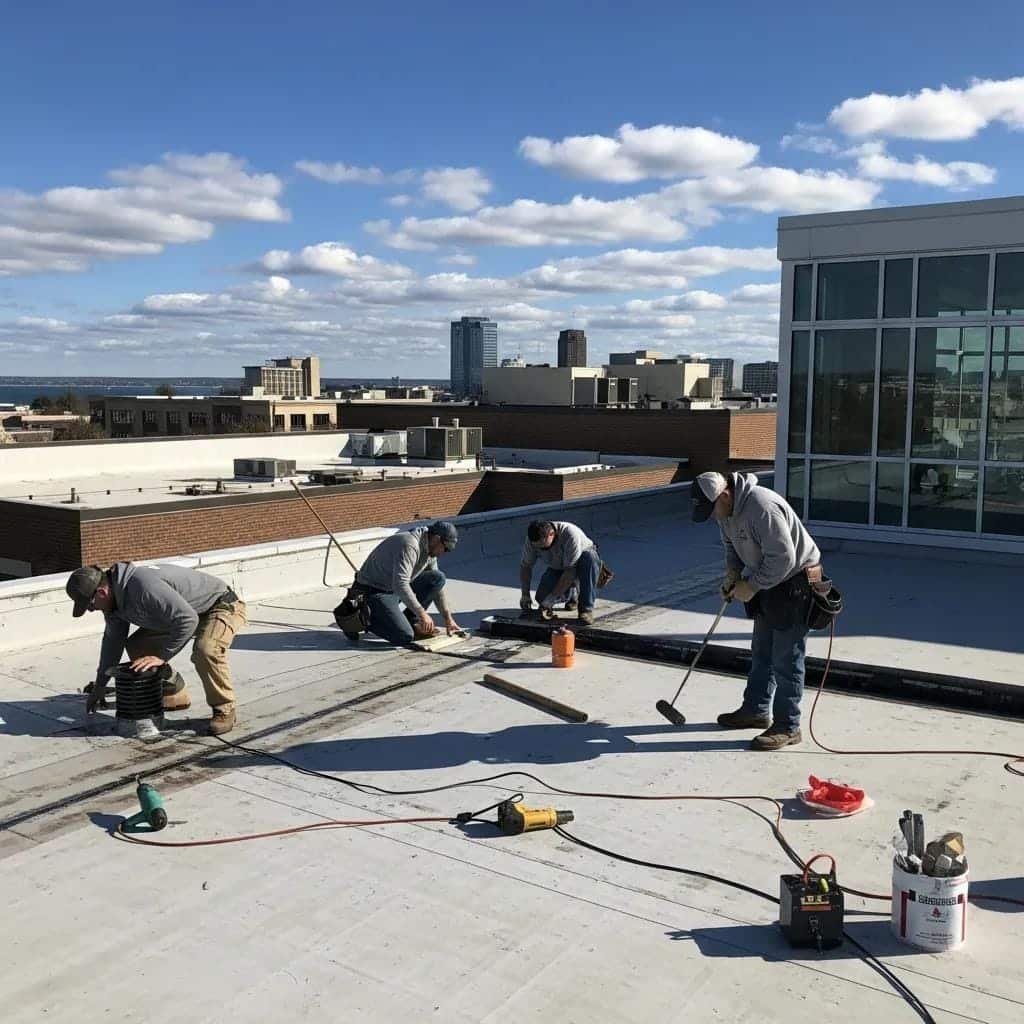 Flat roofing system installation