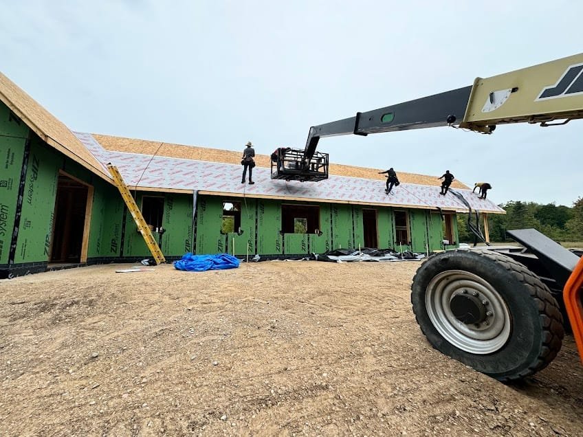 Commercial roof installation on a Northern Michigan business