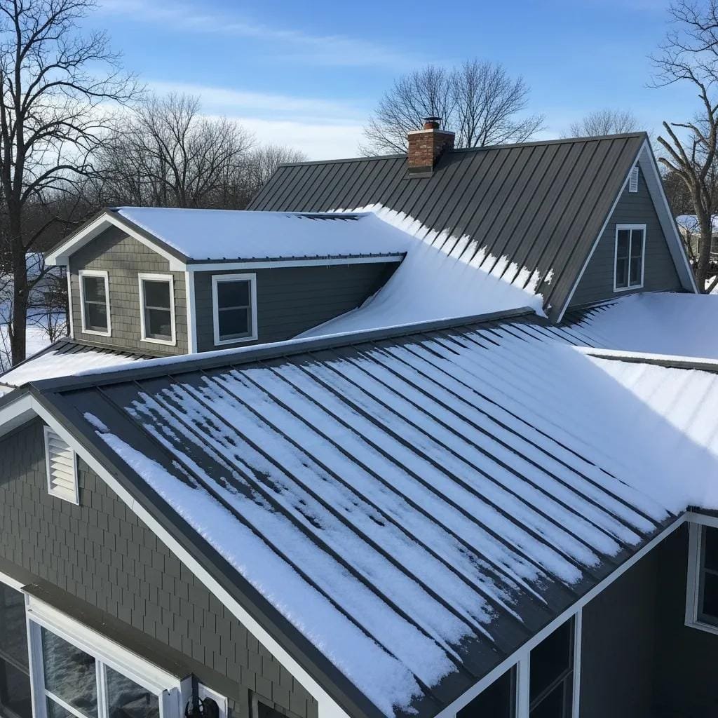 Residential home with a new roof during a Northern Michigan winter